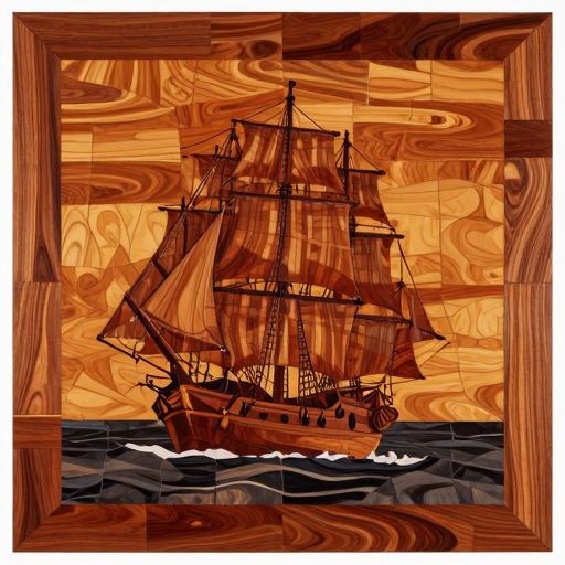 Intarsia Panel: Sailing Ship at Sunset