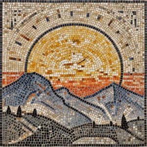Mountains at Sunrise Mosaic Art – Opus Tessellatum Style