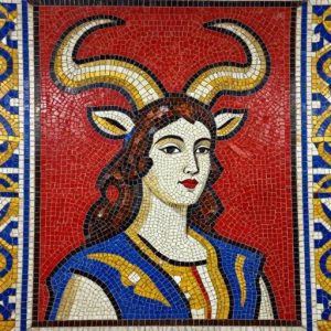 Мозаика «Девушка с рогами» в советском стиле