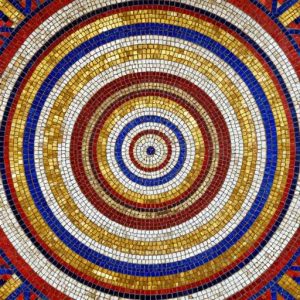 Советская мозаика: Геометрический круг в золотых и синих тонах