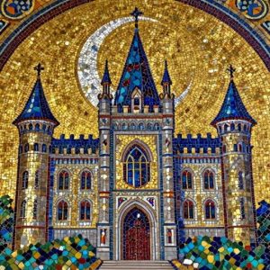 Gothic Castle under the Moon – Byzantine Mosaic Art