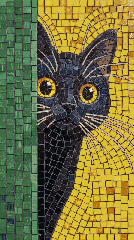 Curious Black Cat Mosaic Art - 30x53 cm