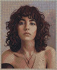 Elegant Mosaic Portrait of a Woman with Curly Hair