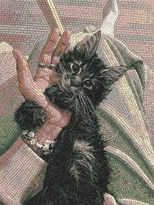 Black Cat and Hand Mosaic Art – A Moment of Tenderness