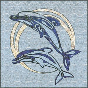 Мозаика «Грация дельфинов» — 100×100 см