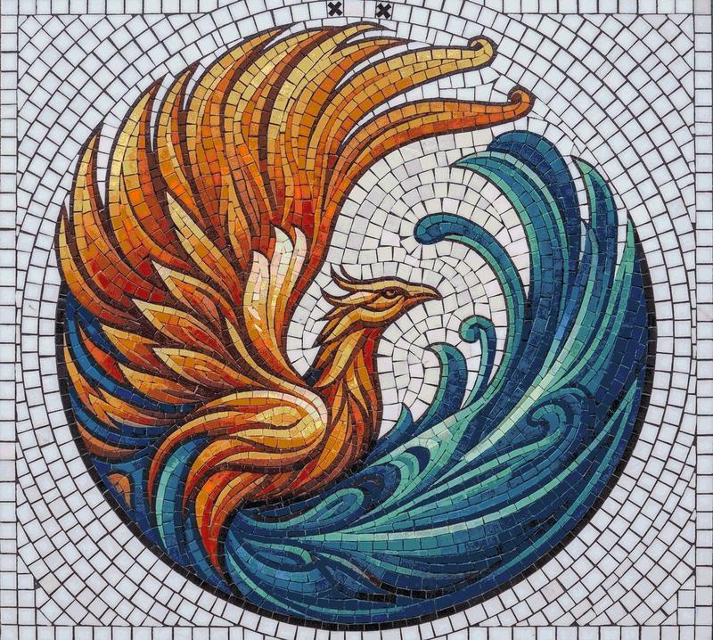 Phoenix Rising Mosaic Art - Mythical Fire Bird