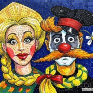 Colorful Mosaic Portrait of a Woman and a Clown