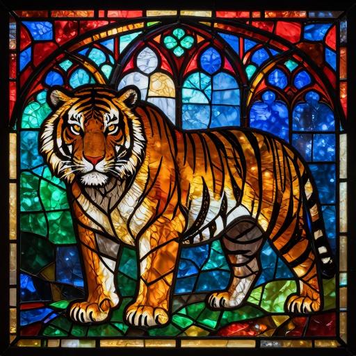 Ussuri Tiger Stained Glass Mosaic Art - Custom Size