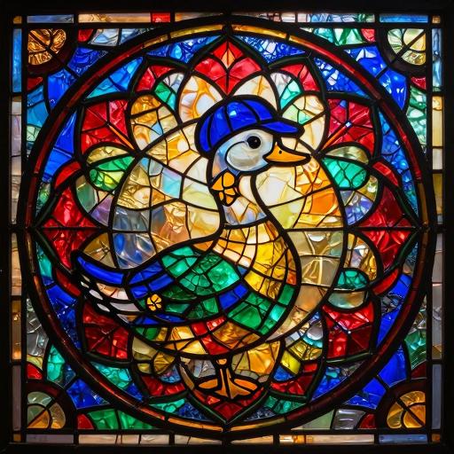 Stained Glass Mosaic 'Goose in a Baseball Cap'