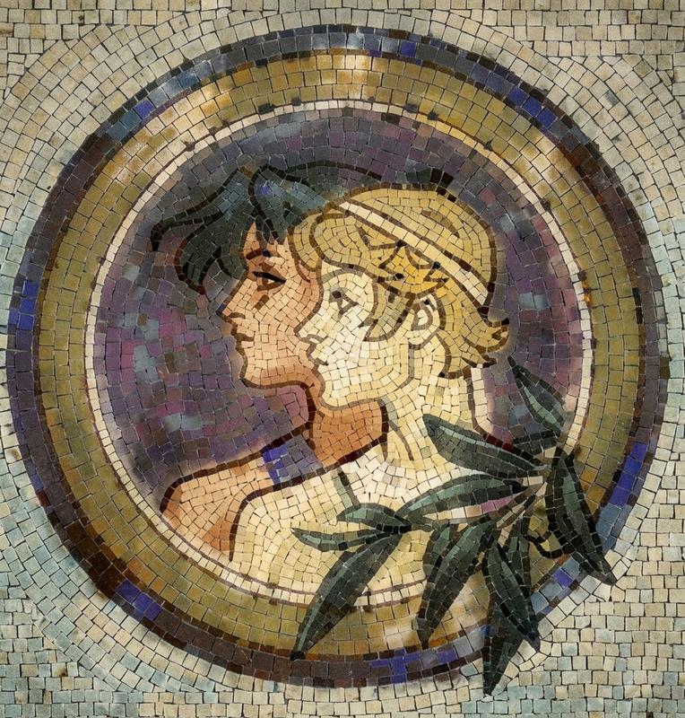 Classical Mosaic Art: Profiles and Olive Branch