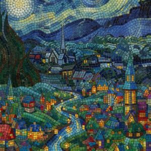 Starry Night Town Mosaic Art