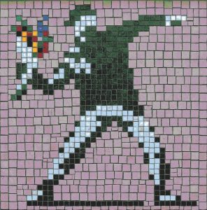 Modern Mosaic Figure in Green and White