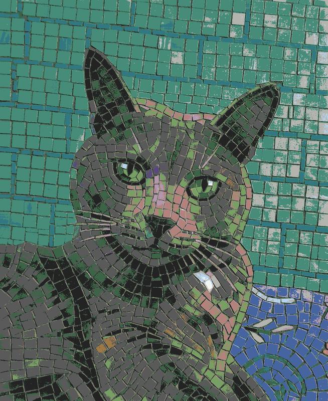 Green and Grey Mosaic Cat Portrait