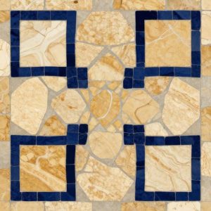 Геометрическая мозаика Opus Incertum в синих и золотых тонах