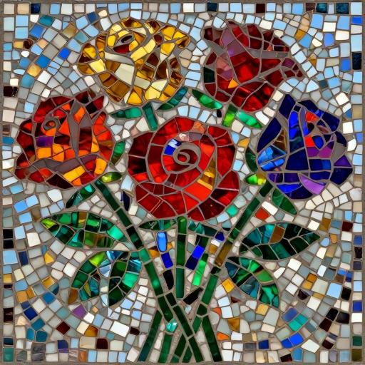 Colorful Rose Bouquet Trencadís Mosaic Art