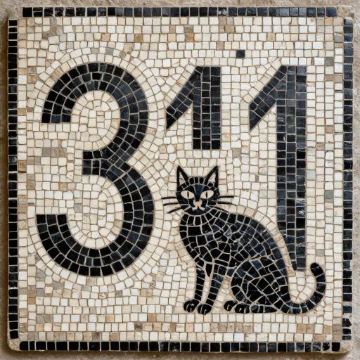 Custom Mosaic House Number 311 with Black Cat