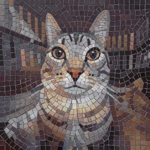 Мозаичный портрет кота в земляных тонах