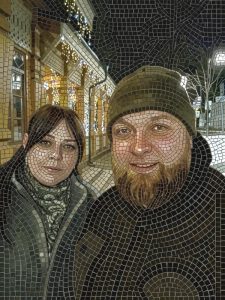 Мозаичный портрет пары в ночном городе