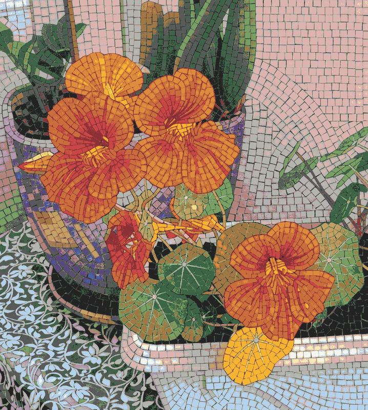 Orange Nasturtiums Mosaic Art - Vibrant Floral Still Life