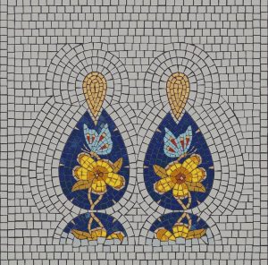 Symmetrical Nature Mosaic – Yellow Flowers & Blue Butterflies
