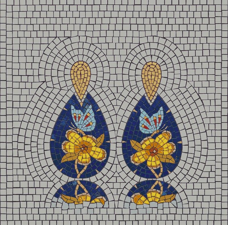 Symmetrical Nature Mosaic - Yellow Flowers & Blue Butterflies