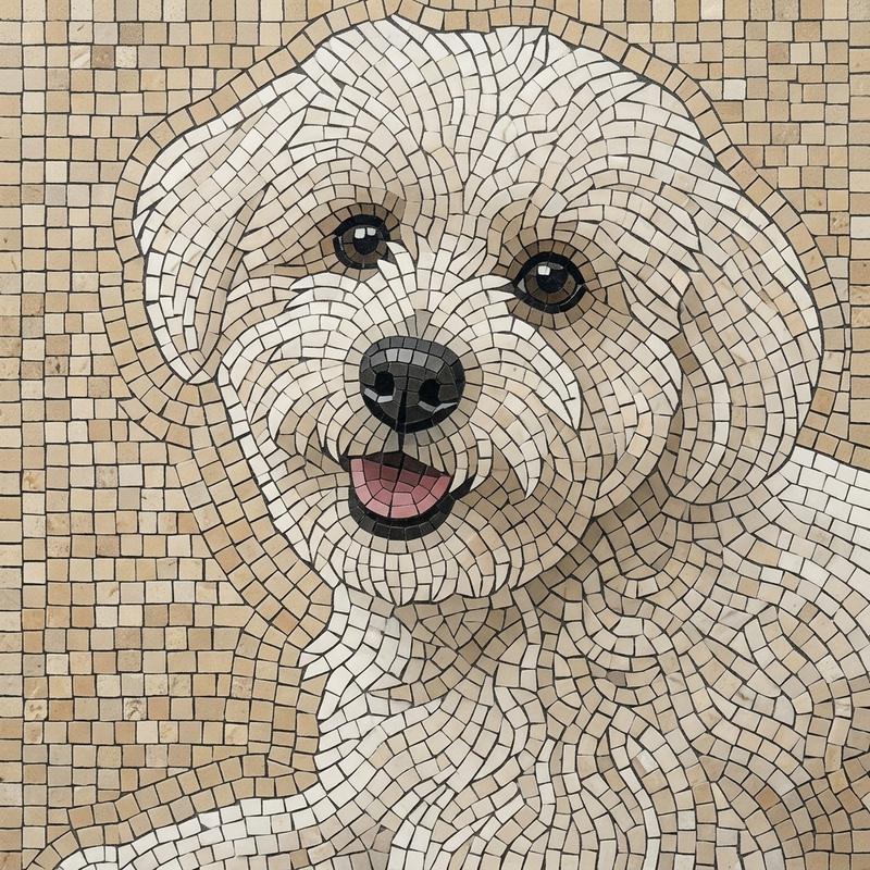 Fluffy White Dog Mosaic Art - 100x100 cm