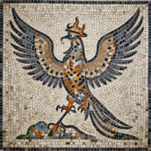Мозаика «Птица Феникс» в стиле Opus Tessellatum