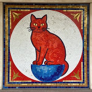 Советская мозаика: рыжий кот на шаре, 100×100 см