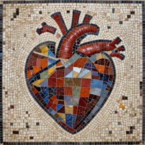 Мозаичное сердце из разноцветных квадратов