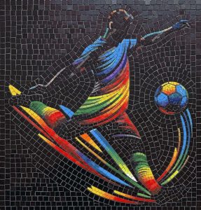 Dynamic Rainbow Soccer Player Mosaic Art