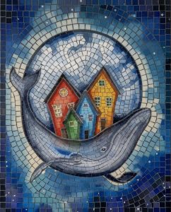 Мозаика «Кит с разноцветными домами»