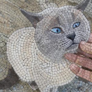 Мозаичный портрет кота с голубыми глазами