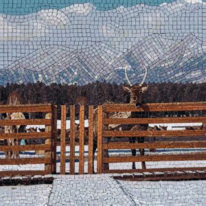 Winter Deer Mosaic Art – Serene Snowy Landscape