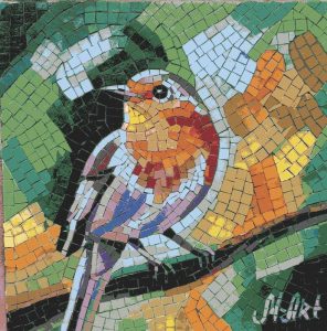 Vibrant Robin Bird Mosaic Art – 10×10 cm