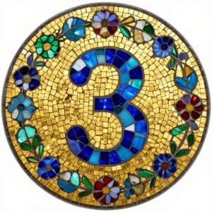 Мозаичный номер дома 3 в византийском стиле с цветами