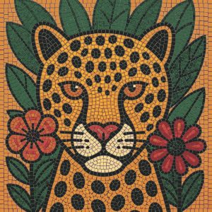 Мозаика «Леопард в цветах» — 30×30 см