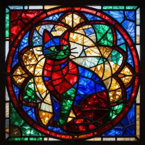 Cheerful Cat Stained Glass Mosaic - Vibrant Wall Art
