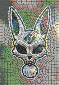 Сюрреалистический кот с черепом