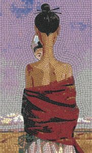 Elegant Woman in Red Mosaic Art