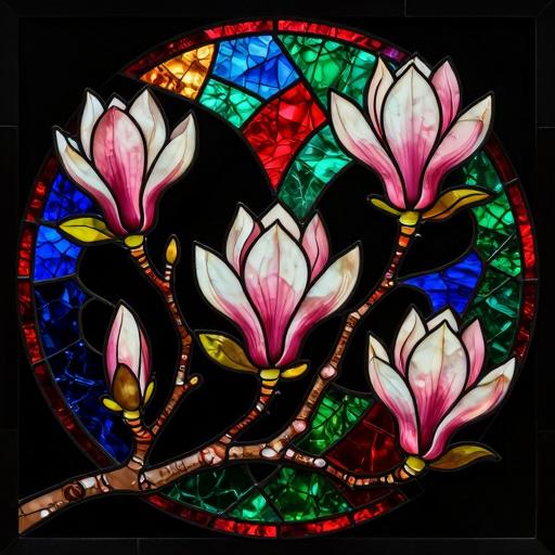 Blooming Magnolia Stained Glass Mosaic