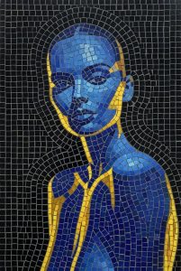 Blue Mosaic Portrait with Gold Accents
