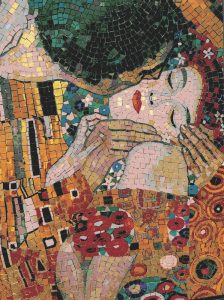 Golden Serenity Mosaic Portrait – Art Nouveau Style