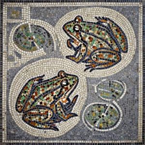 Two Toads Among Water Lilies – Opus Tessellatum Mosaic Art