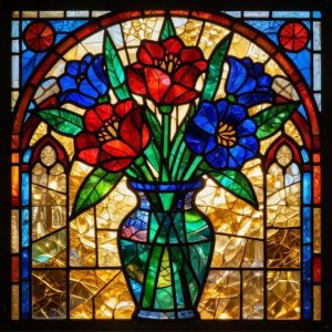 Витражная мозаика «Ваза с цветами» — Ручная работа