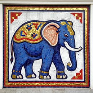 Советская мозаика: слон на белом фоне 100×100 см