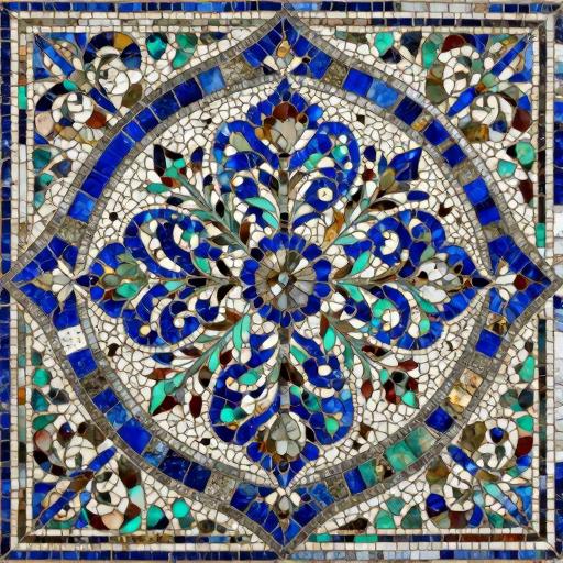 Florentine Mosaic Floral Ornament in Blue and Turquoise
