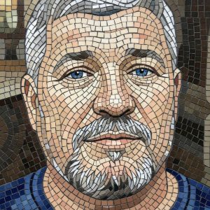 Mosaic Portrait of a Man with Blue Eyes
