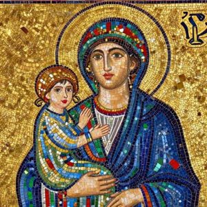 Byzantine Mosaic Art: Woman and Child in Gold