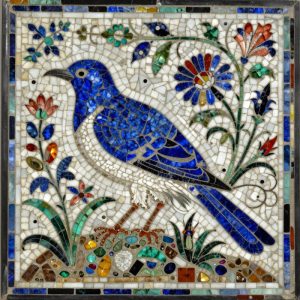 Флорентийская мозаика: Цапли на цветущем фоне, 100×100 см