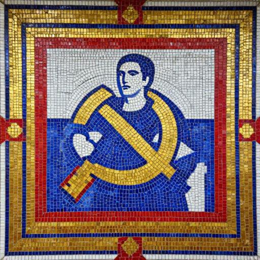 Soviet Mosaic Art 'Pomor' with Golden Anchor